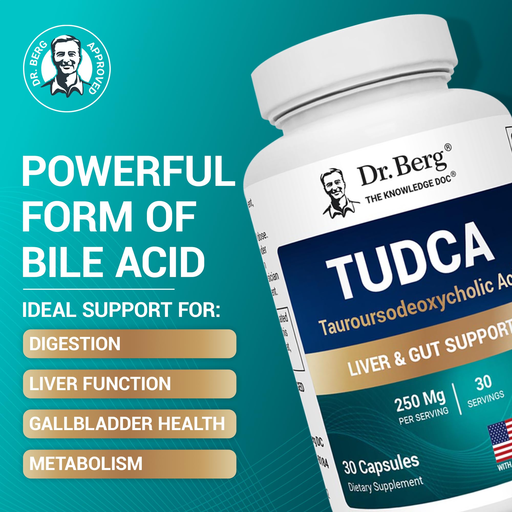 Dr. Berg TUDCA bottle back label detailing ingredients for metabolic support