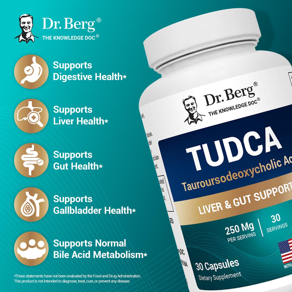 Dr. Berg TUDCA capsules close-up with 250 mg per serving