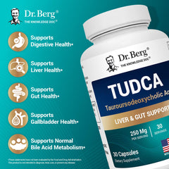 Dr. Berg TUDCA capsules close-up with 250 mg per serving
