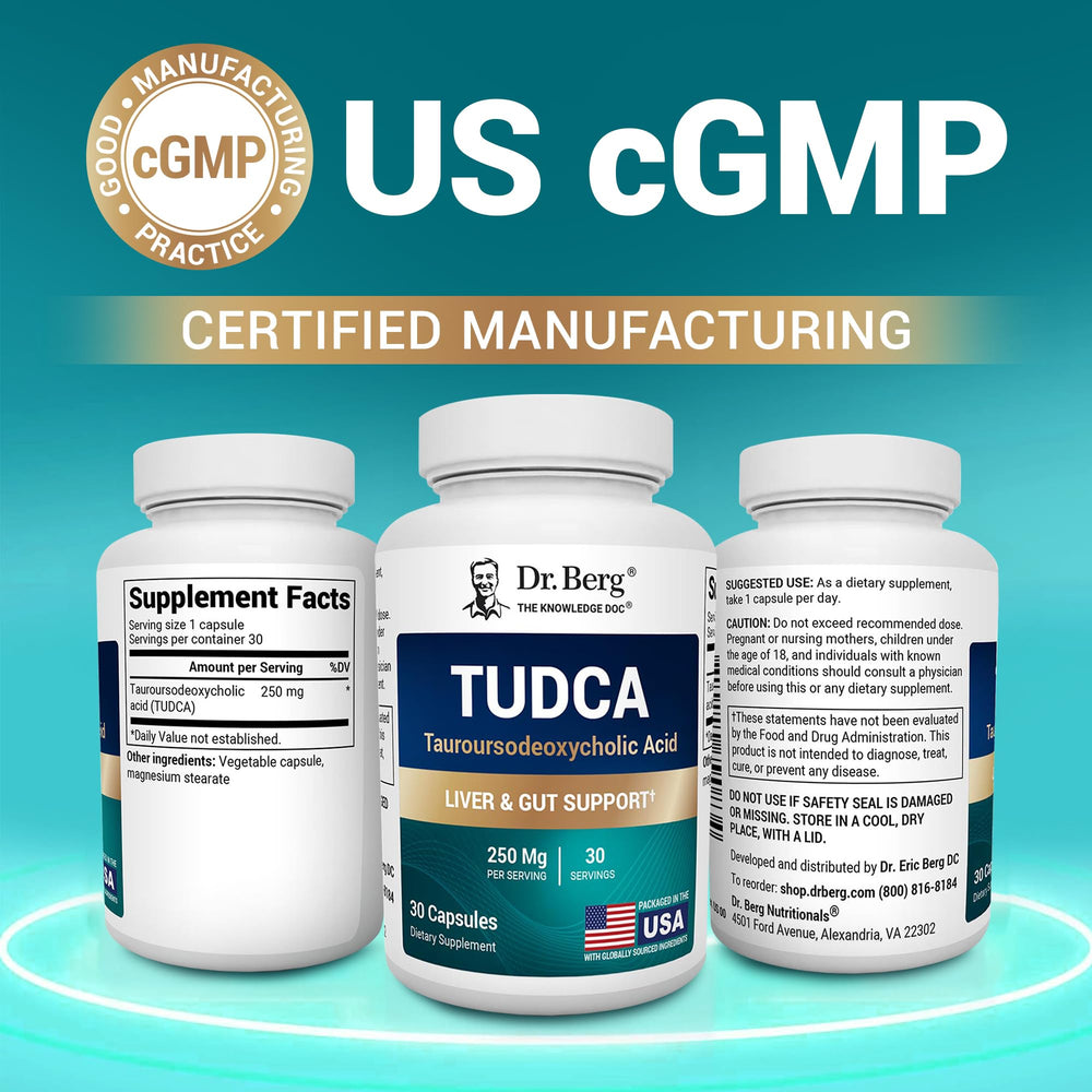Dr. Berg TUDCA label detail highlighting bile flow support