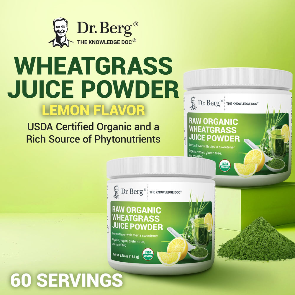 Dr. Berg Wheatgrass powder tray: vibrant greens to mix.