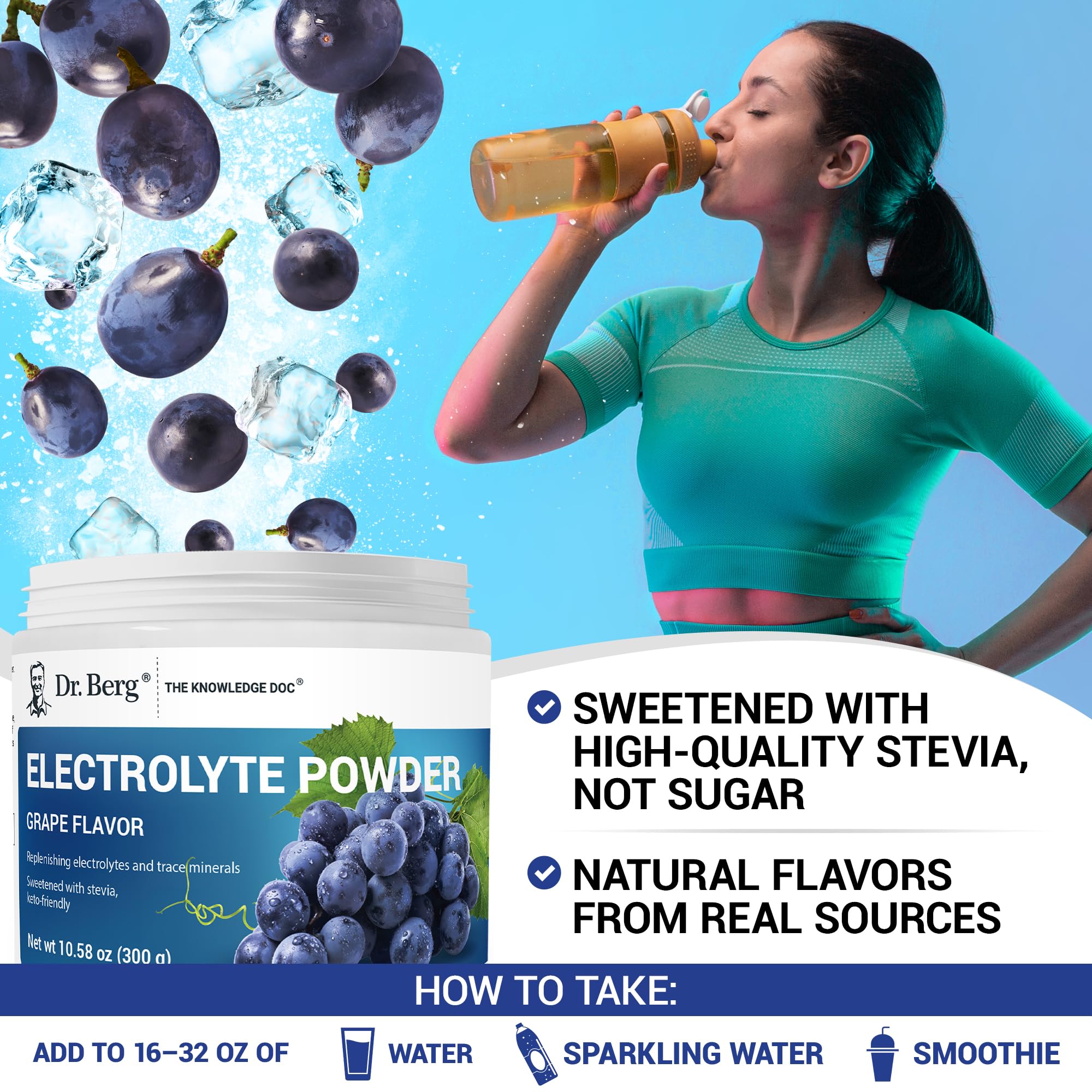 Pink Himalayan salt detail on Dr. Berg electrolyte blend for mineral balance.