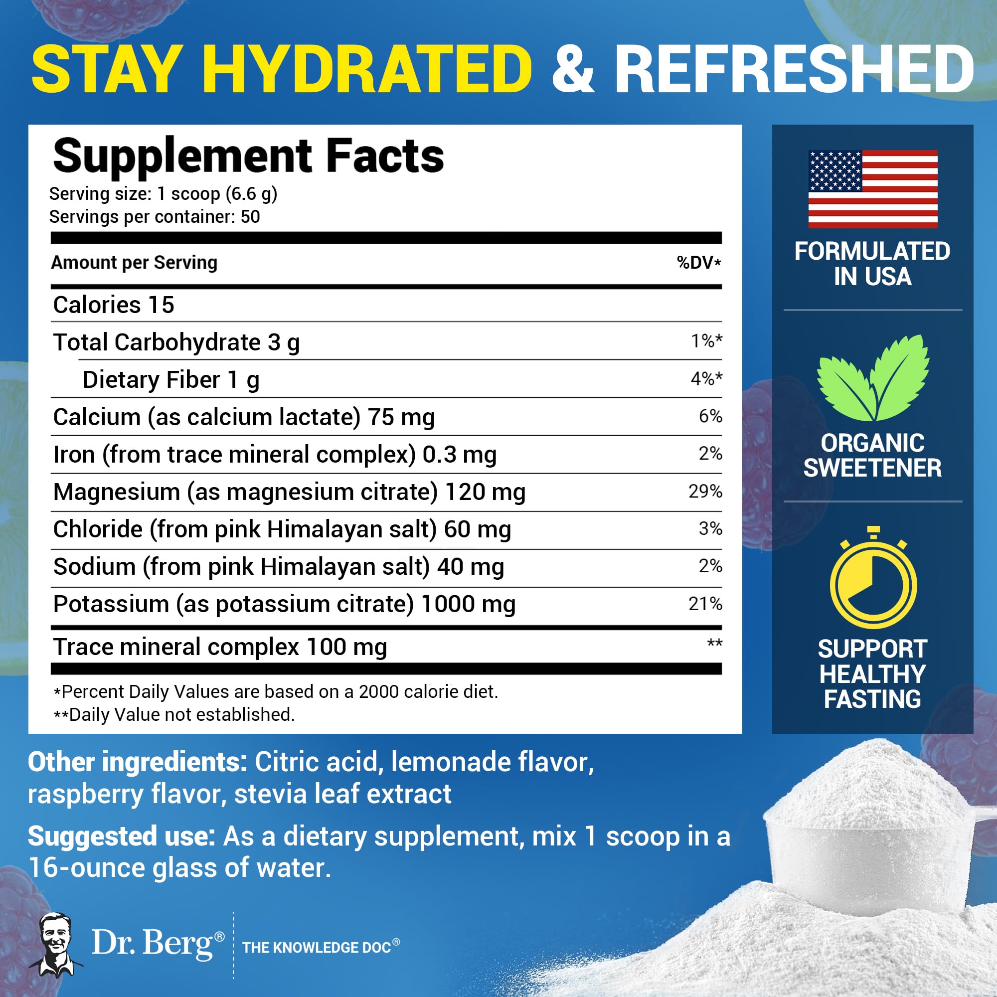 Dr. Berg Zero Sugar Hydration being poured into a glass.