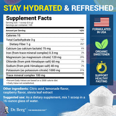 Dr. Berg Zero Sugar Hydration powder raspberry-lemon close-up emphasizing flavor
