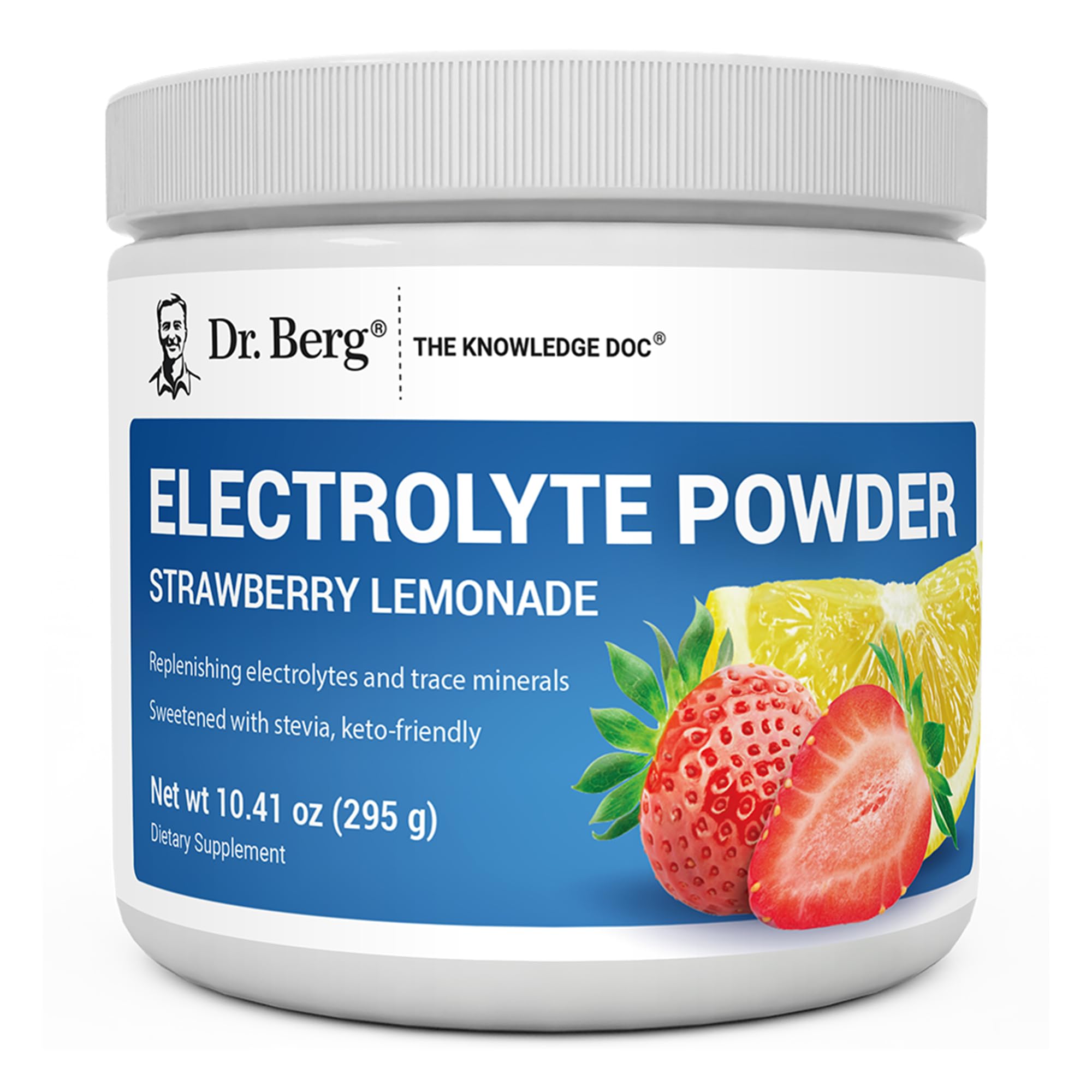 Dr. Berg Zero-Sugar Hydration powder in Strawberry Lemonade tub for sugar-free hydration