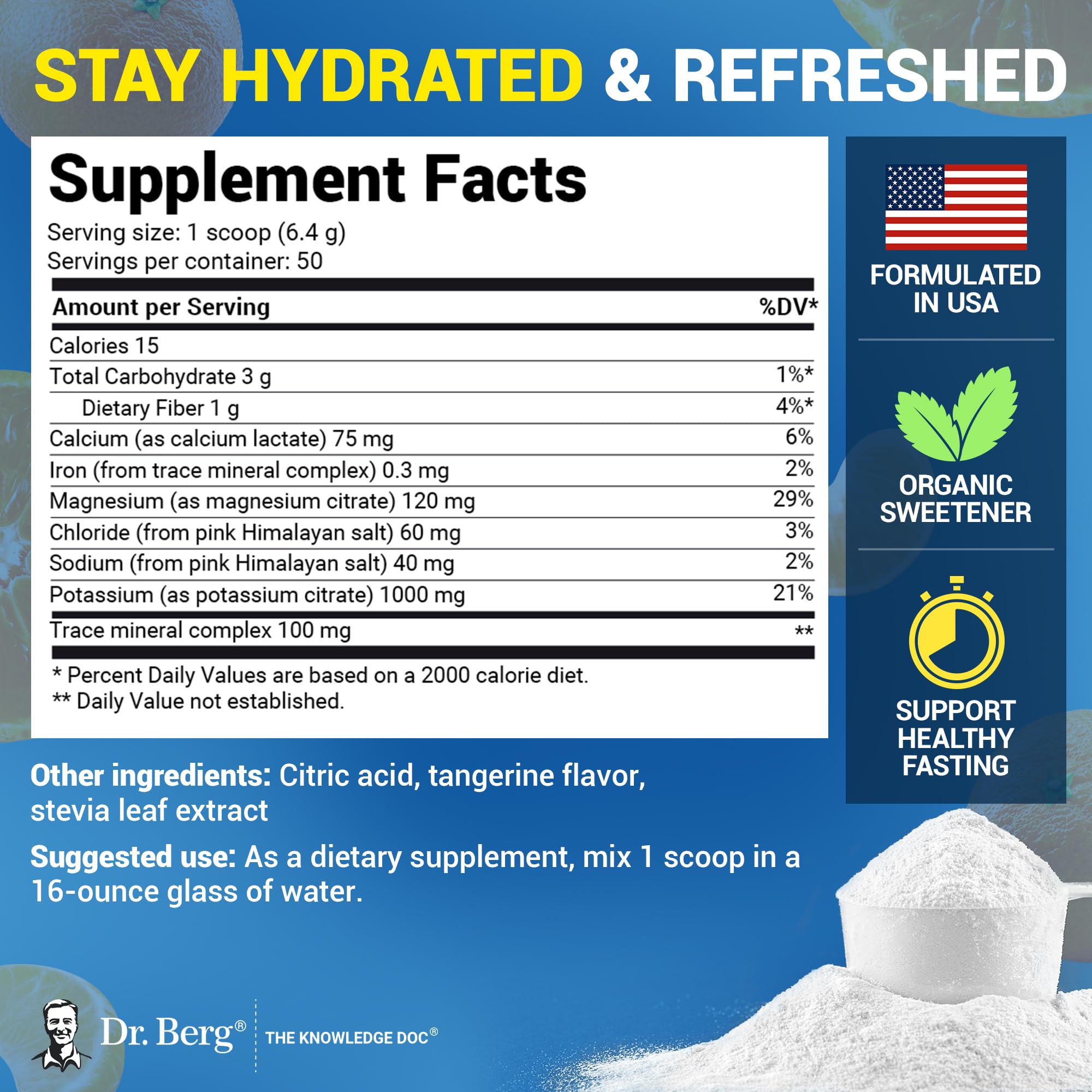 Front packaging of Dr. Berg Zero Sugar Hydration with 50 servings