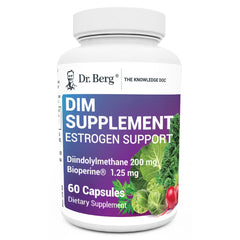 Dr. Berg's DIM bottle pour showing natural hormone support for daily balance.