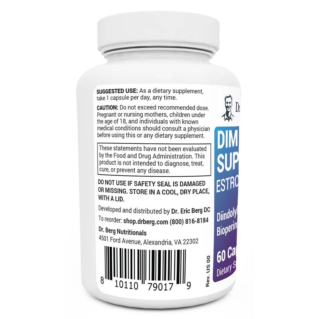 Label design of Dr. Berg's DIM emphasizing quality ingredients.