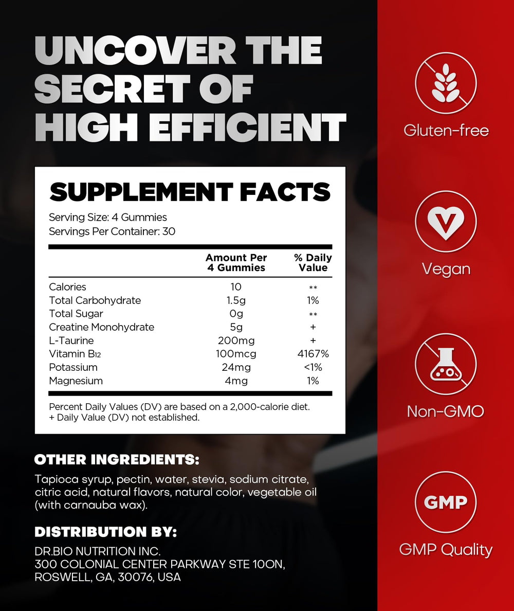 DR.BIO nutrition label shows 0 sugar and low calories