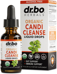 DR. BO Candi Cleanse bottle pour shows convenient gut detox option.