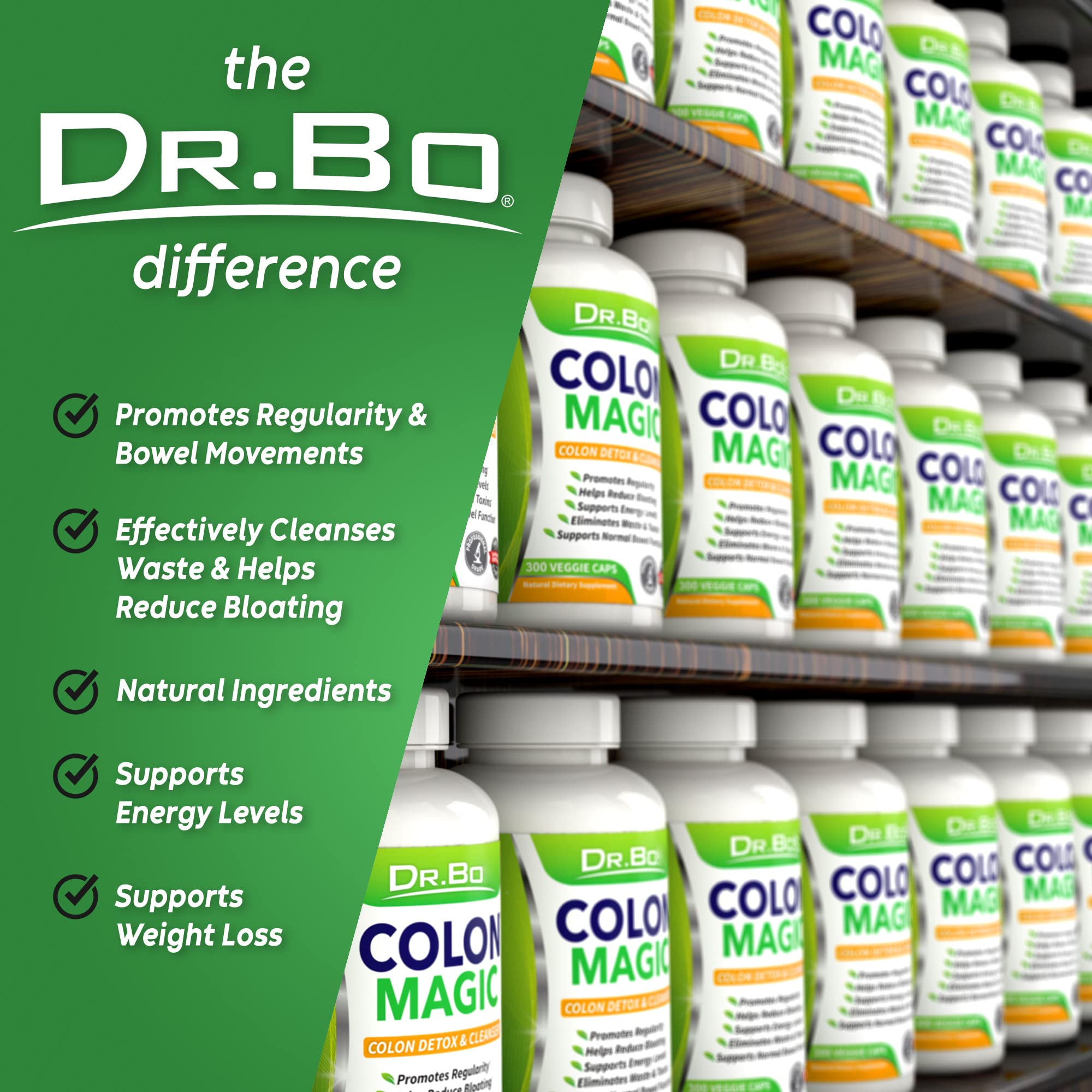 DR. BO Colon Cleanse capsules in hand for convenient daily use.