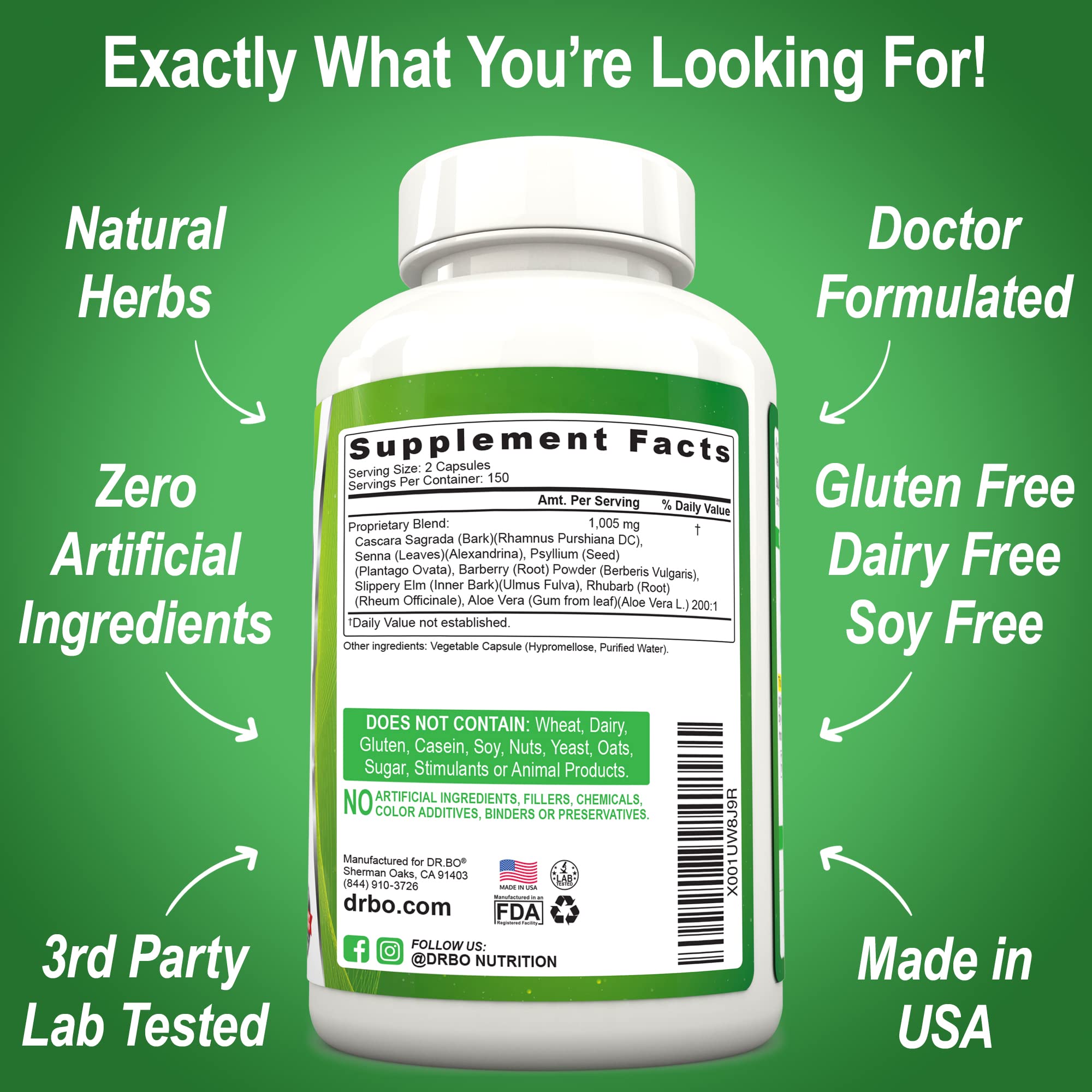 DR. BO Colon Cleanse ingredients image highlighting psyllium and senna.