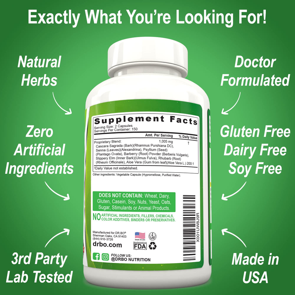 DR. BO Colon Cleanse ingredients image highlighting psyllium and senna.