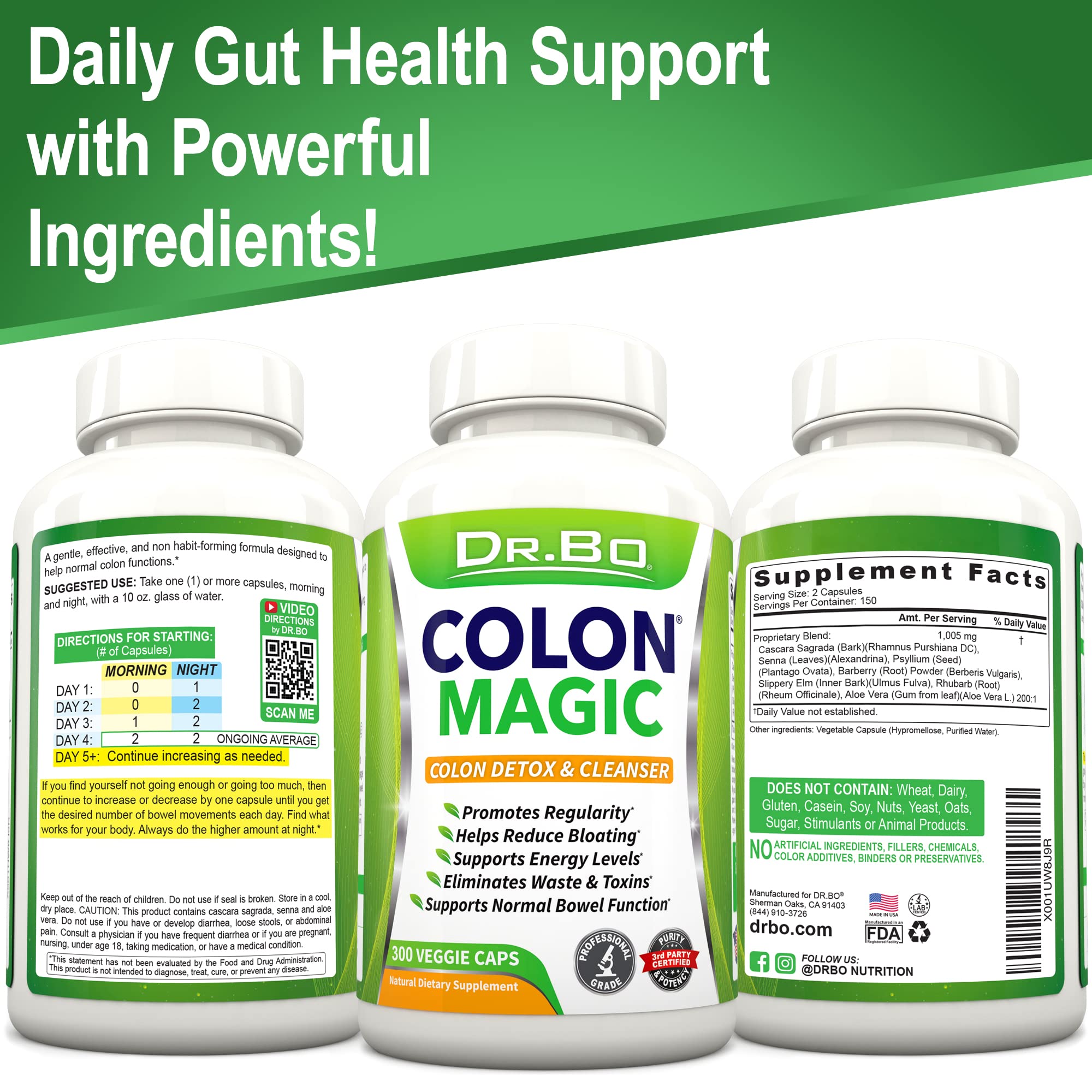DR. BO Colon Cleanse label detail featuring the herbal detox blend.
