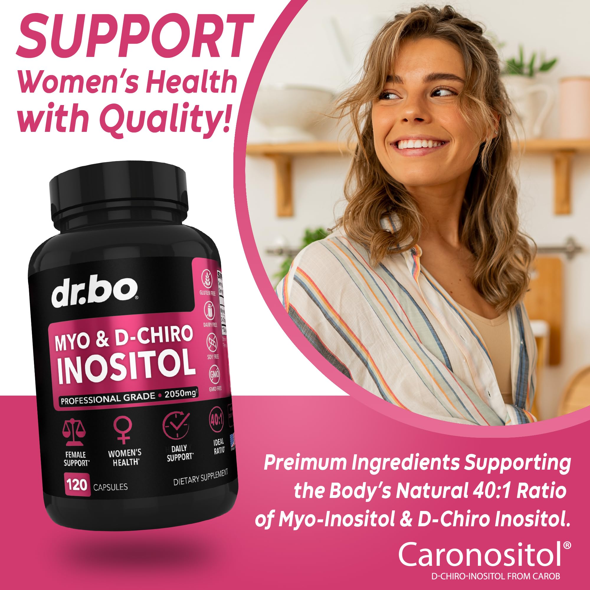 DR. BO D-Chiro Inositol powder close-up with precise dosing.