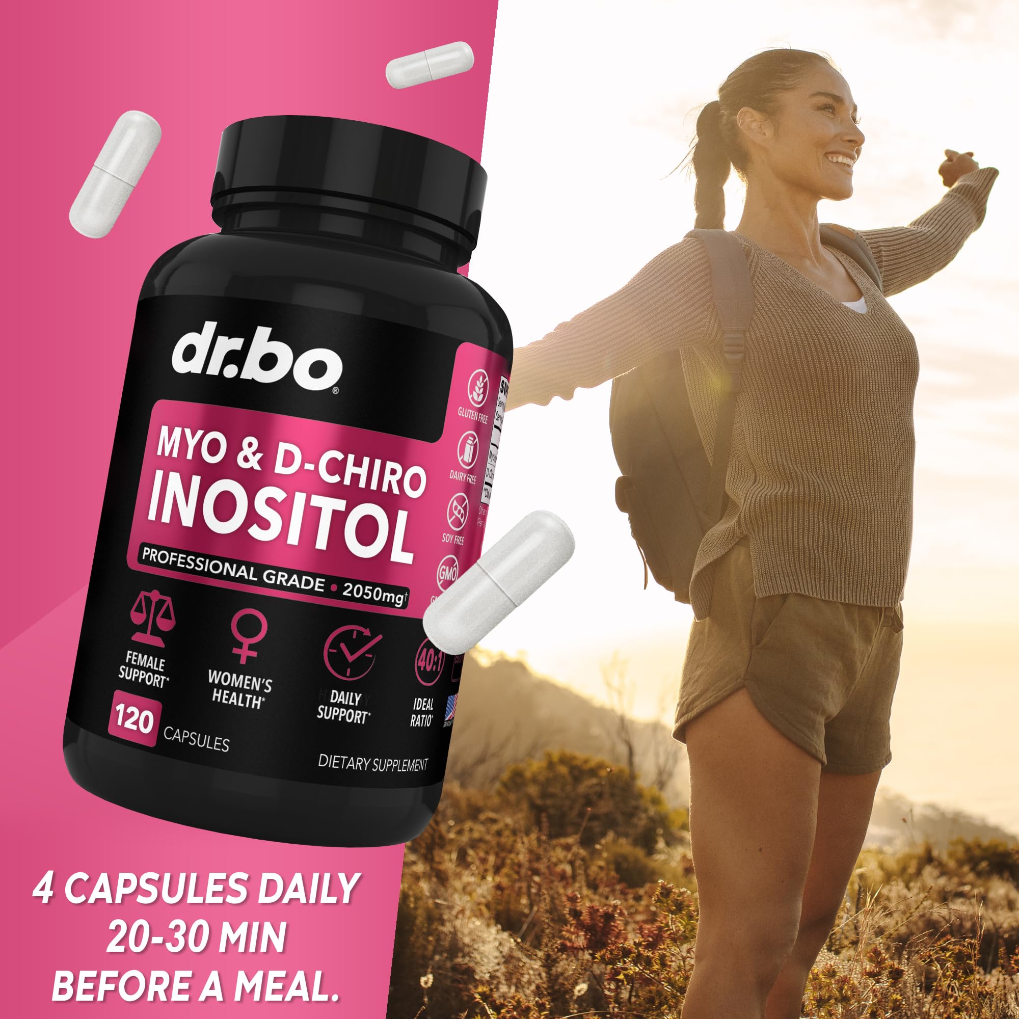DR. BO Daily-use capsules shown for routine wellness.