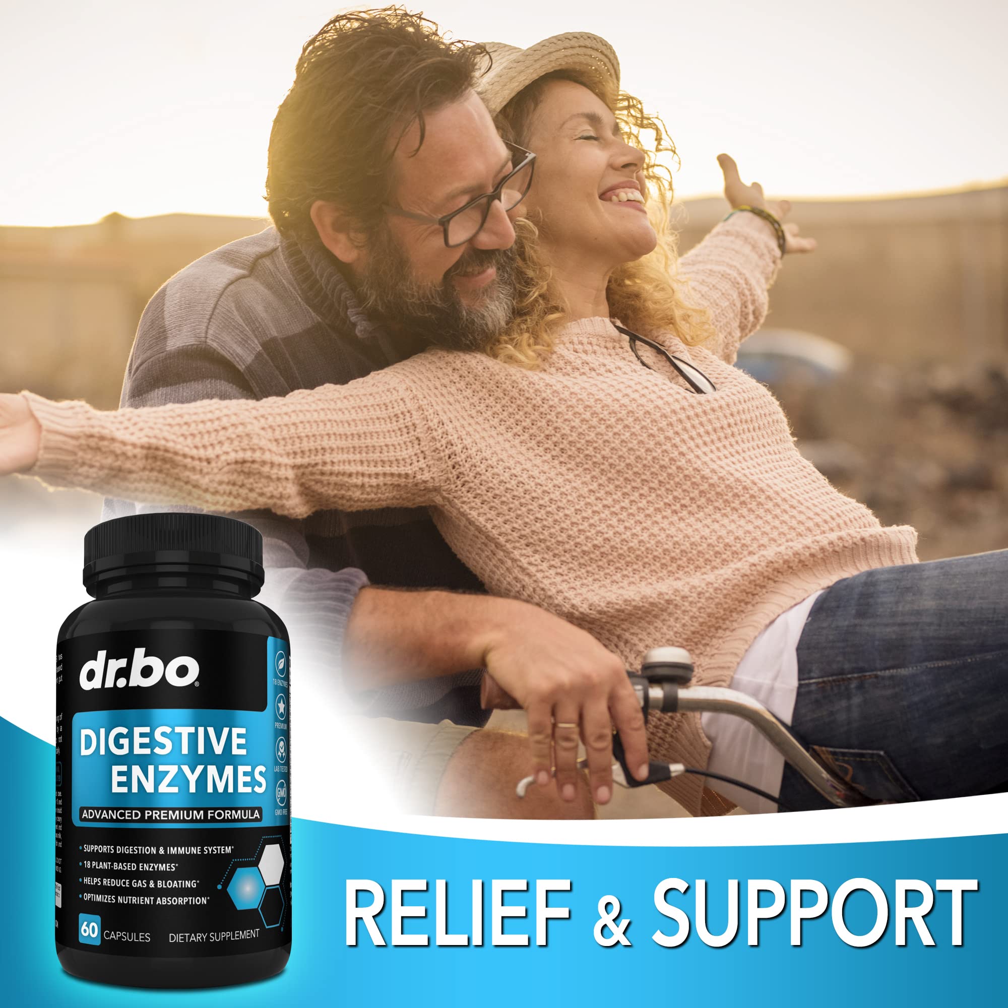 DR. BO Digestive Enzymes made in USA badge reinforces safety and quality