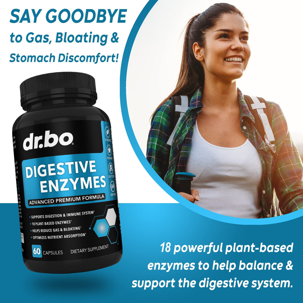 DR. BO Digestive Enzymes packaging on shelf signals USA-made quality