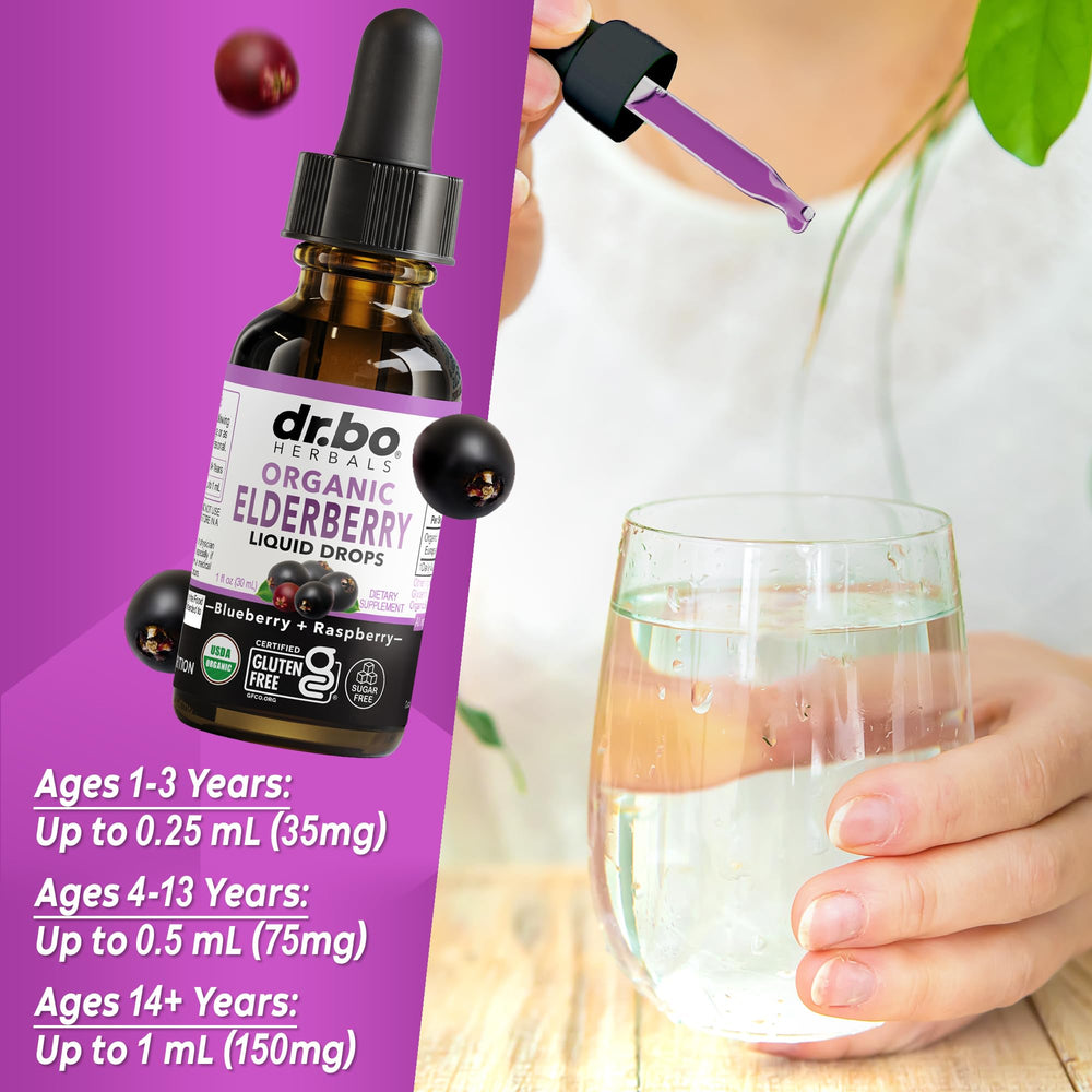 DR. BO Elderberry Drops taste-test setup with spoon