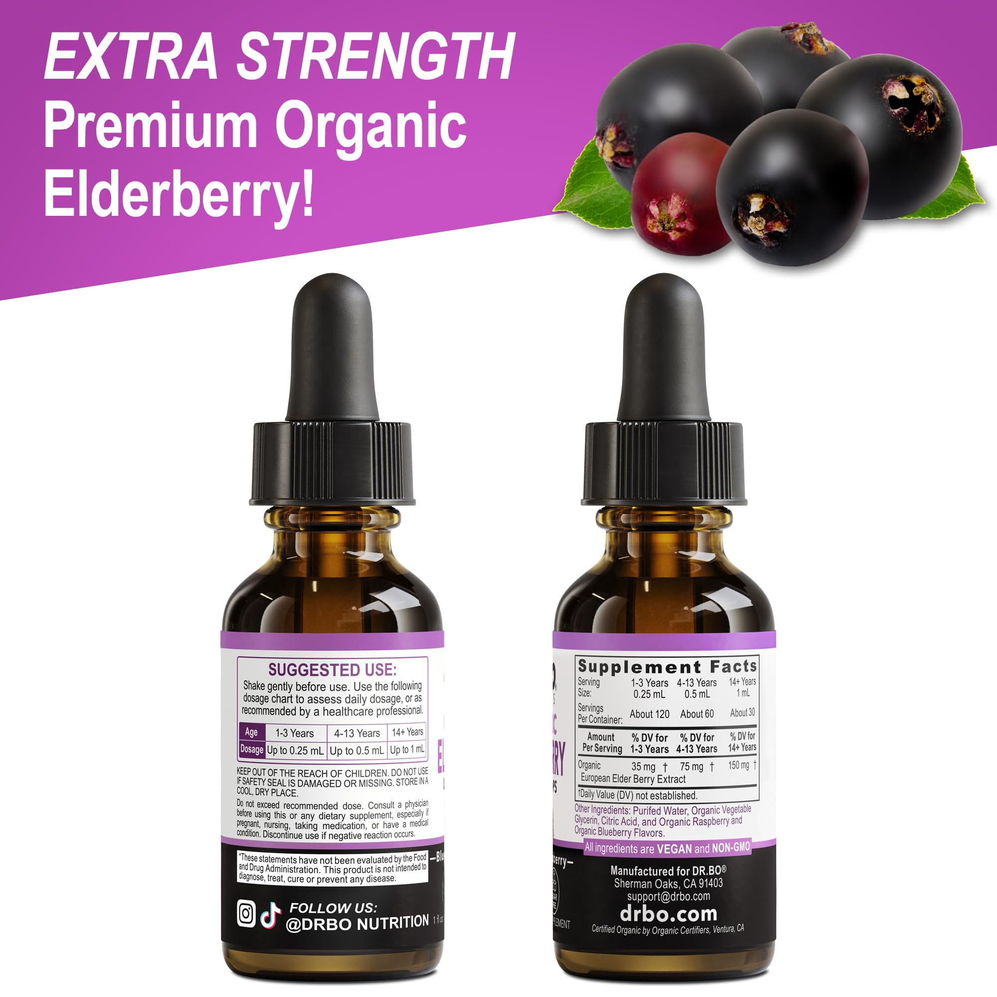 DR. BO Elderberry Drops USDA Organic badge on bottle label