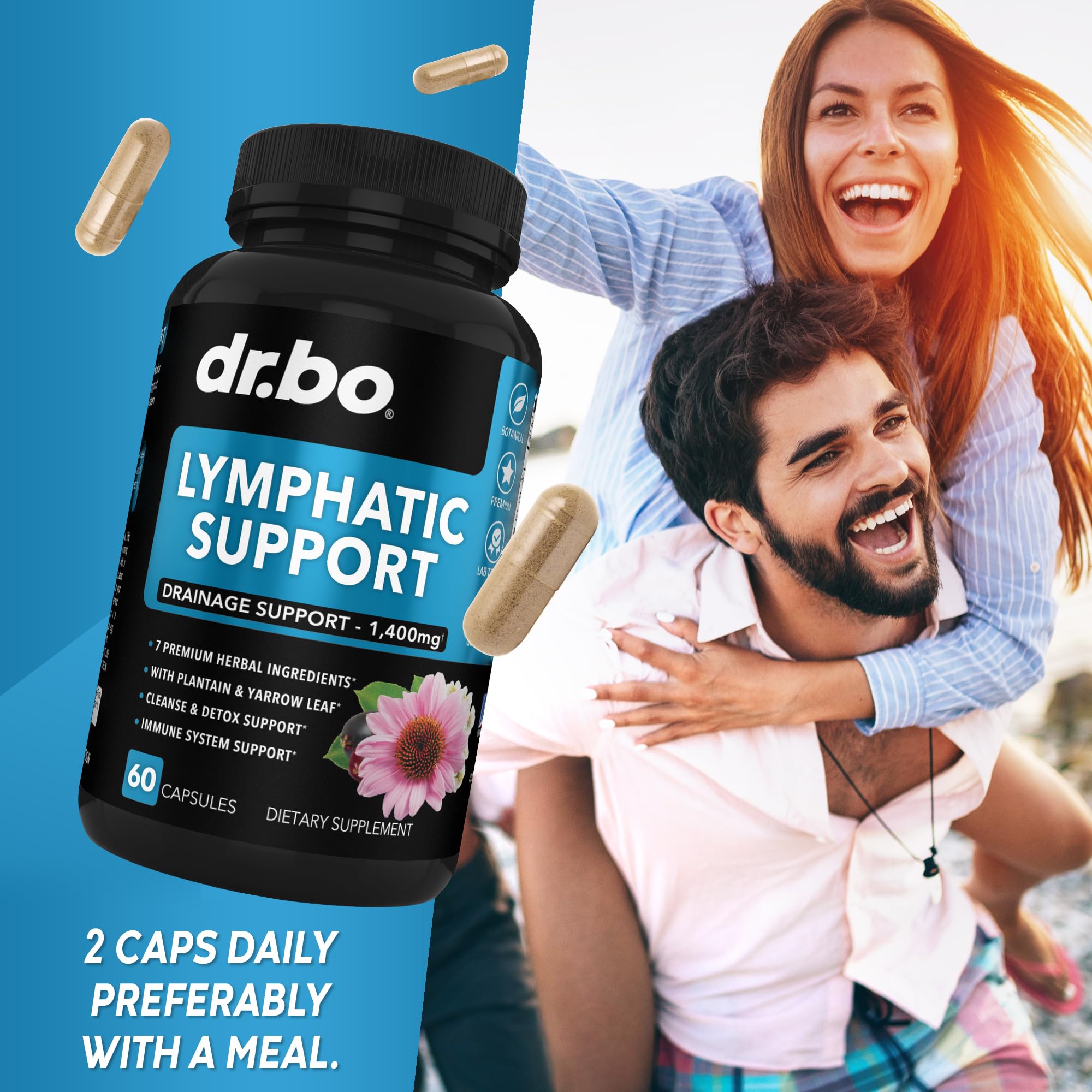 DR. BO ingredients illustration with echinacea and elderberry features.