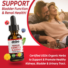 DR. BO juniper berry drops label highlights natural renal support.
