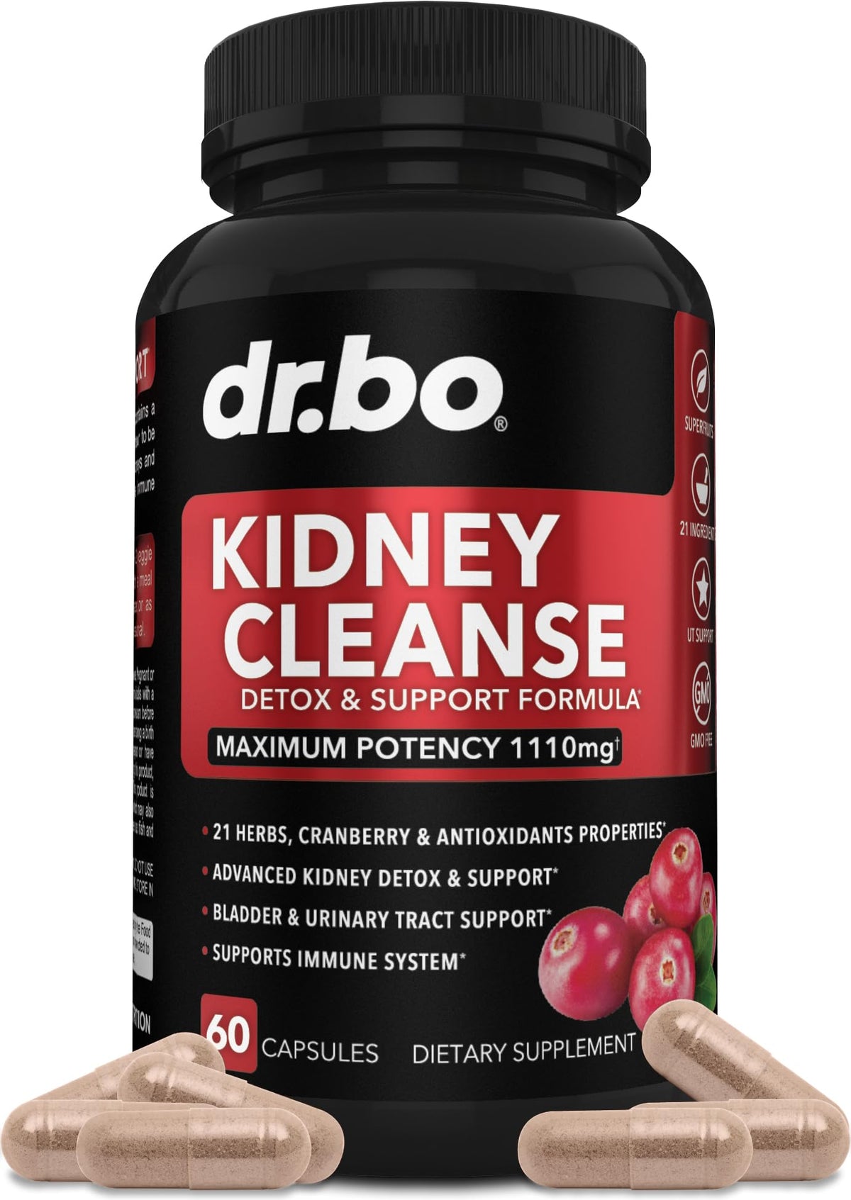 DR. BO Kidney Cleanse bottle front view supporting urinary tract wellness