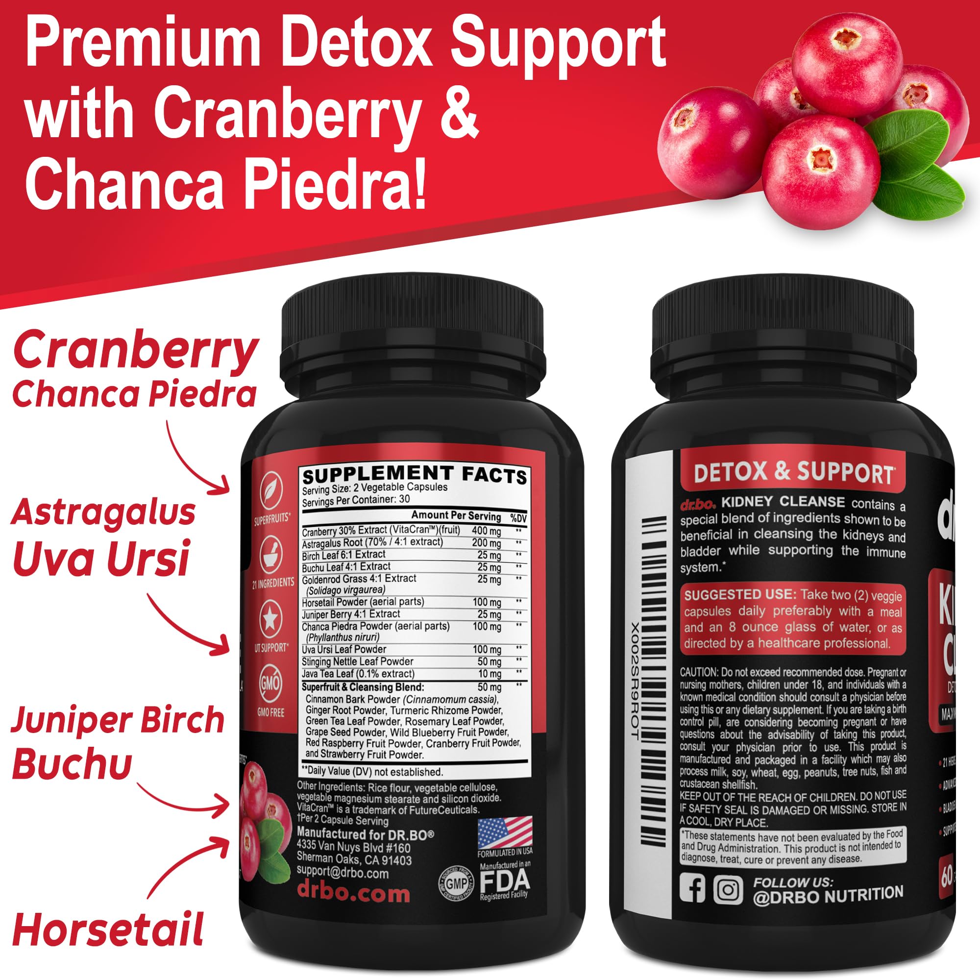 DR. BO kidney cleanse packaging and bottle label conveys quality