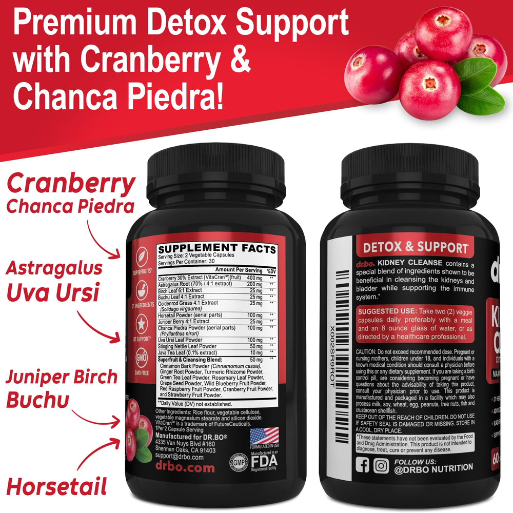 DR. BO kidney cleanse packaging and bottle label conveys quality