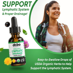DR. BO Lymphatic Drainage Drops label front highlights organic herbal blend.