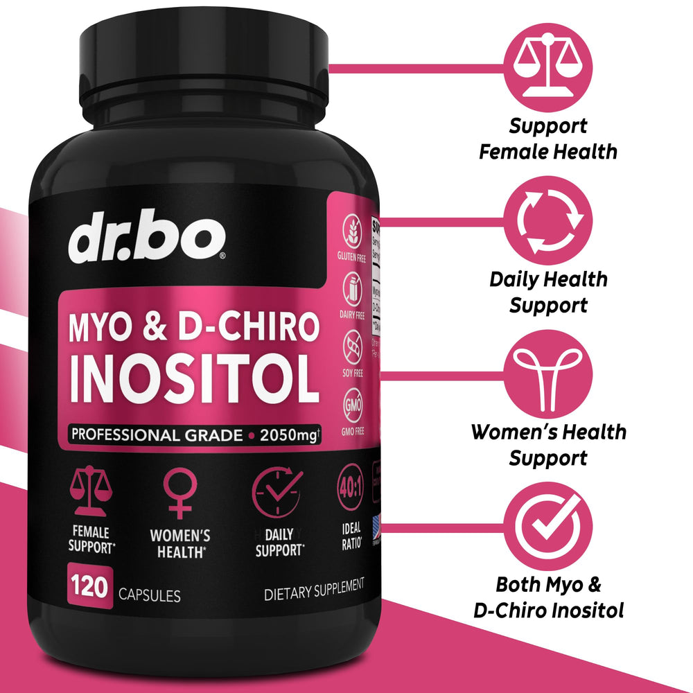 DR. BO Myo-Inositol capsules close-up, easy-to-swallow for daily use.