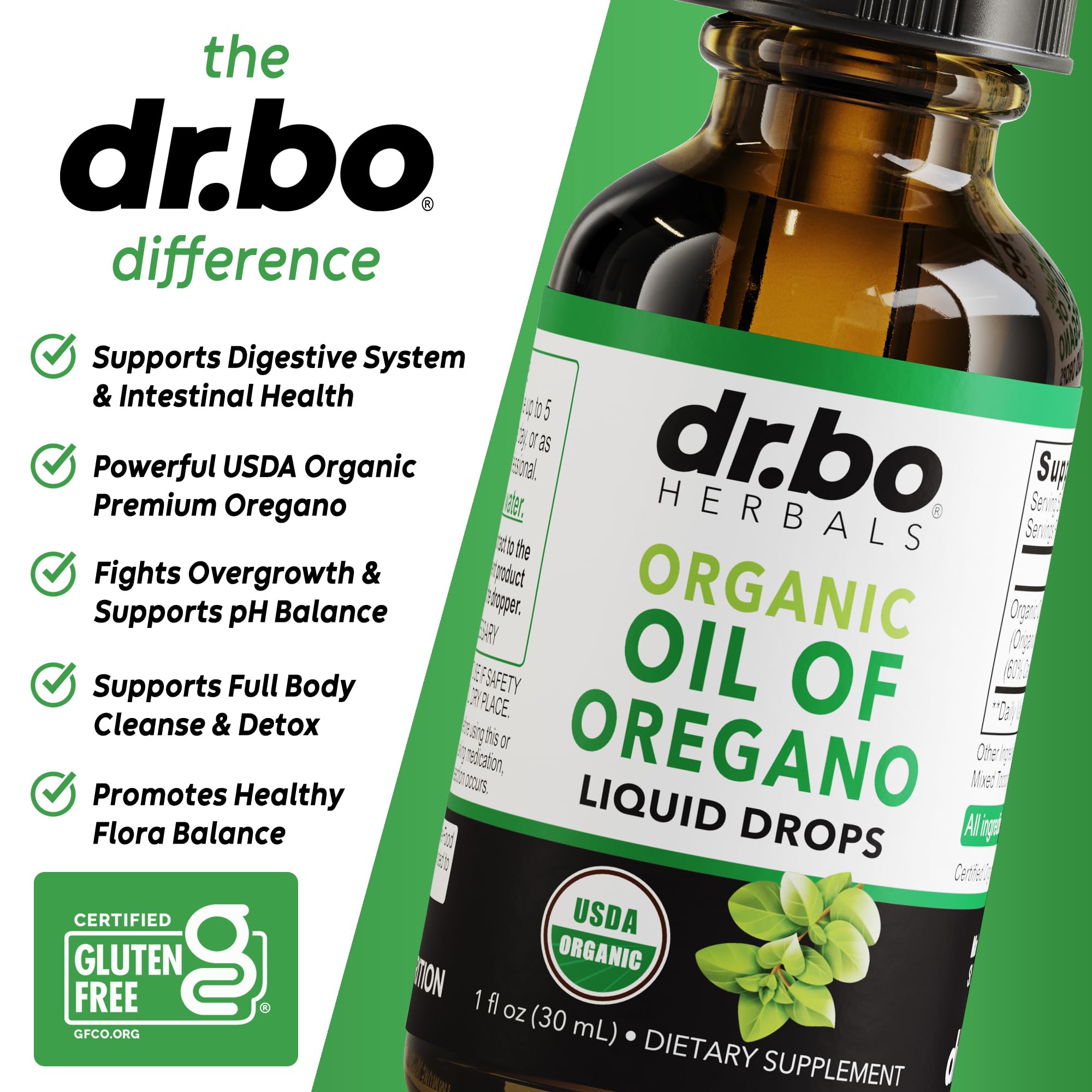 DR. BO Oregano Oil olive oil base ensures smooth drops for dilution.