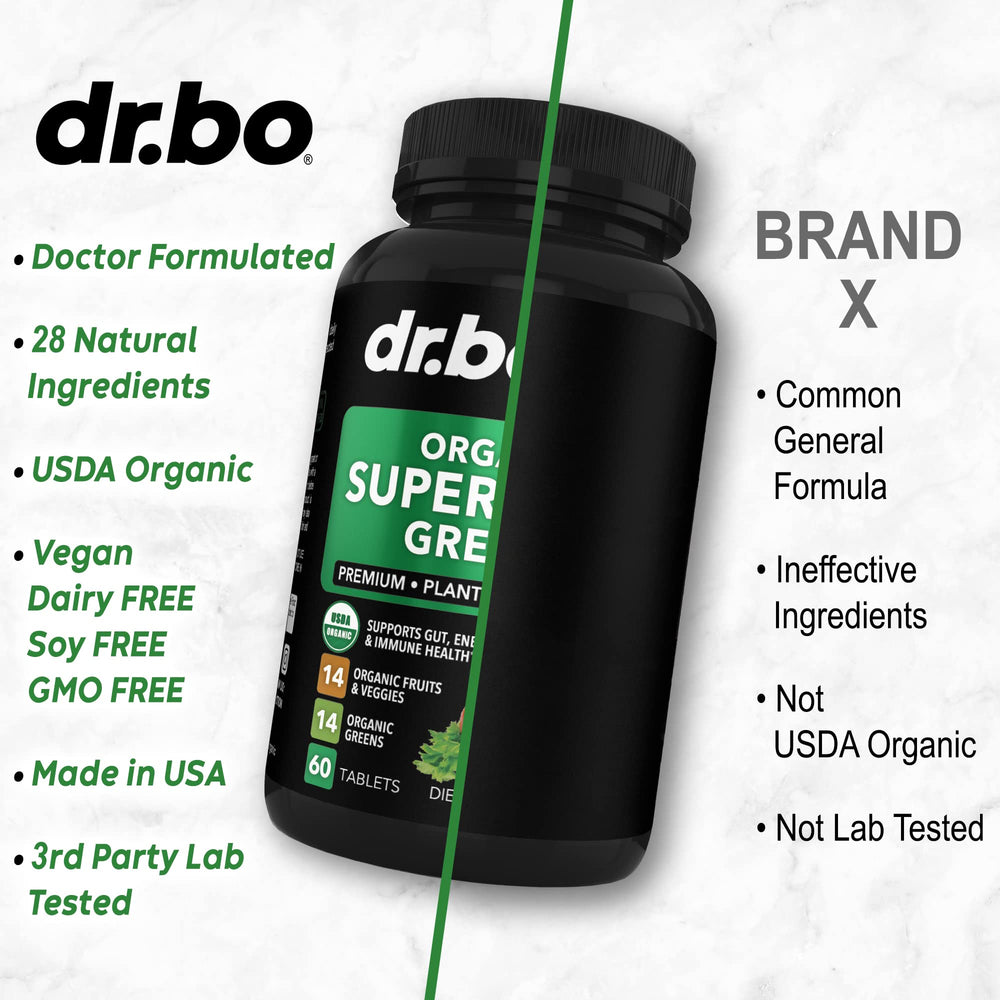 DR. BO organic-superfood-label close-up emphasizing organic certification