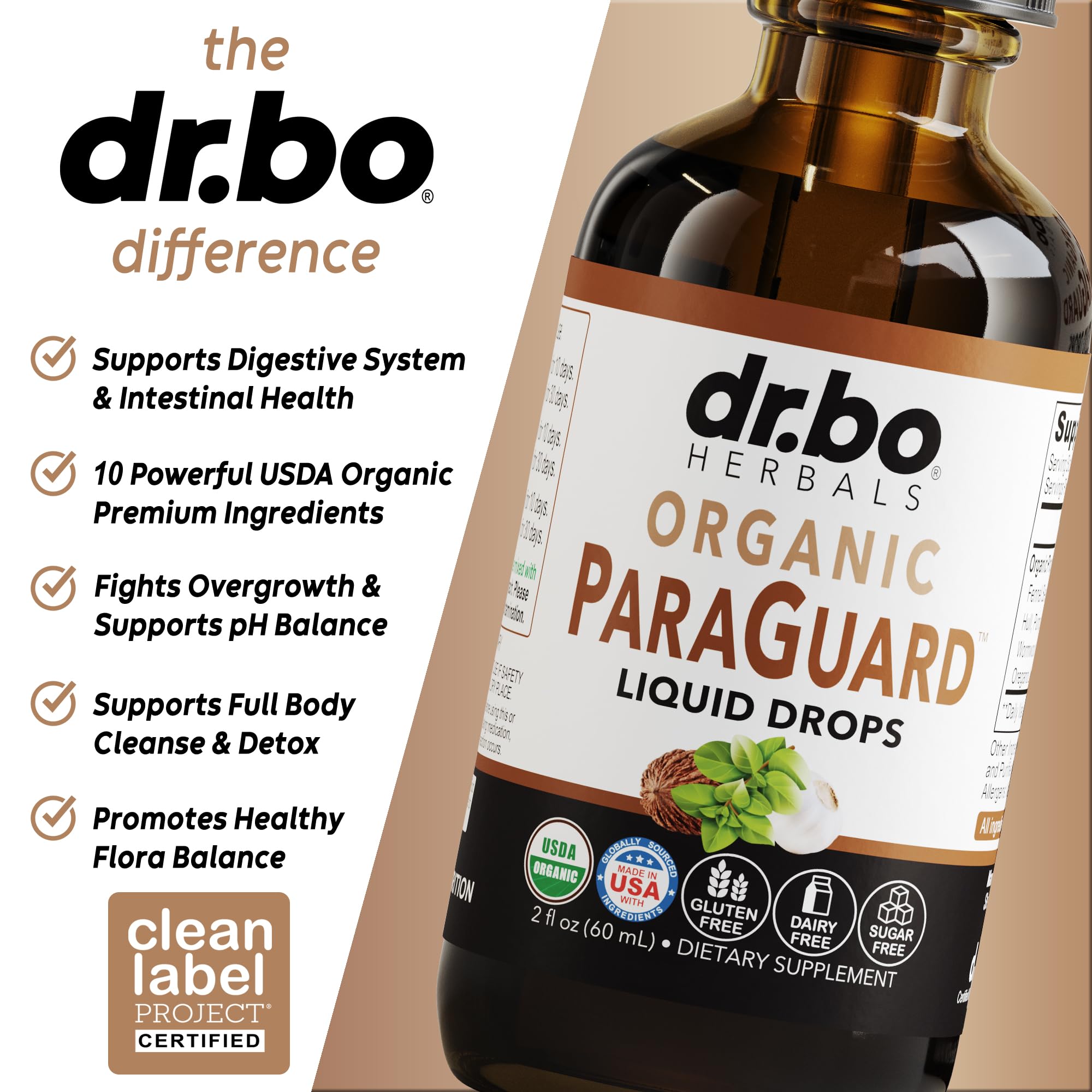 DR. BO ParaGuard herbal blend ingredients laid out for transparency