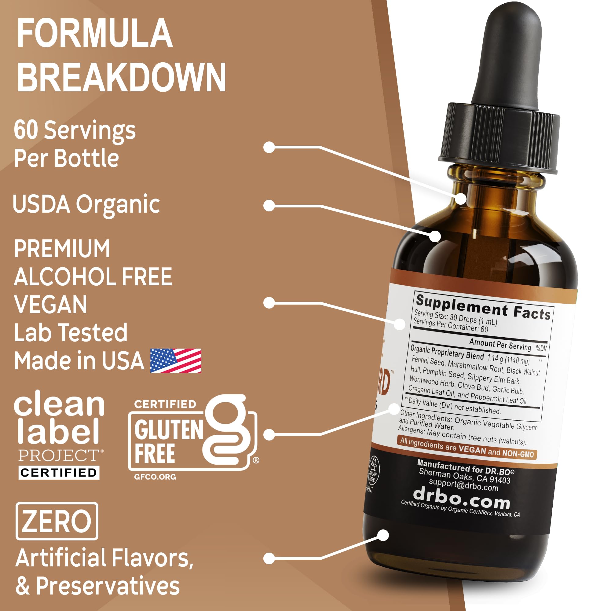 DR. BO ParaGuard packaging flatlay with label and bottle