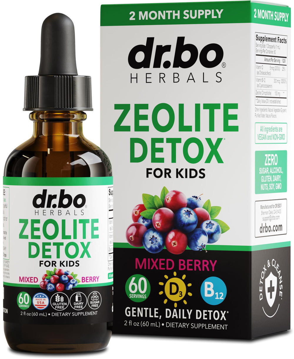 DR. BO Zeolite Drops bottle front for kids, berry flavor