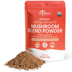 Dr. Botanical Health organic mushroom powder canister close-up for daily wellness