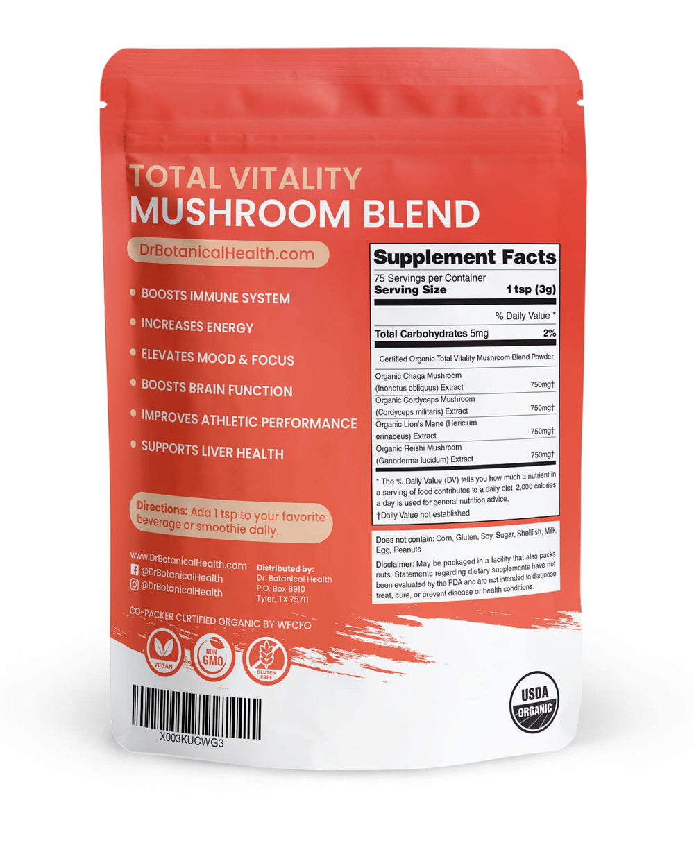 Dr. Botanical Health organic vegan GMO-free label on packaging