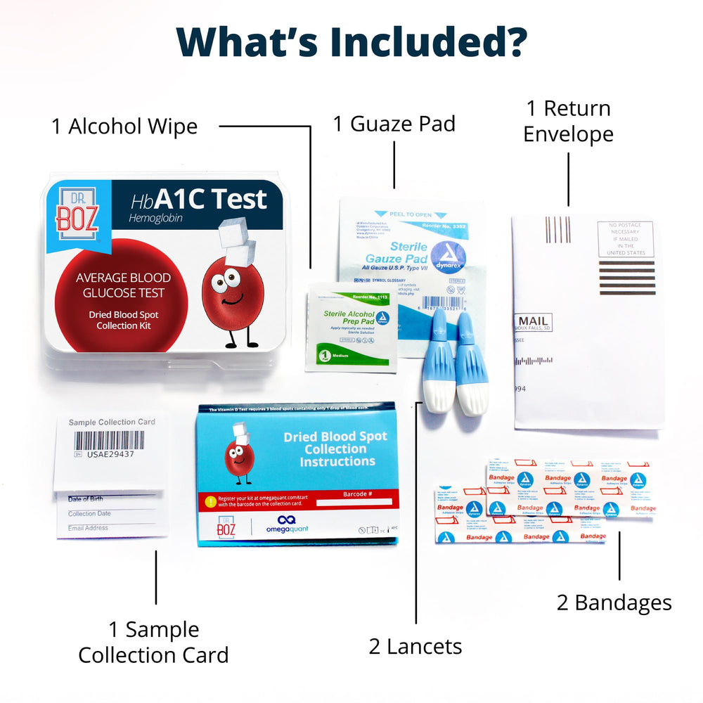 Dr. Boz HbA1c kit contents laid out for easy setup