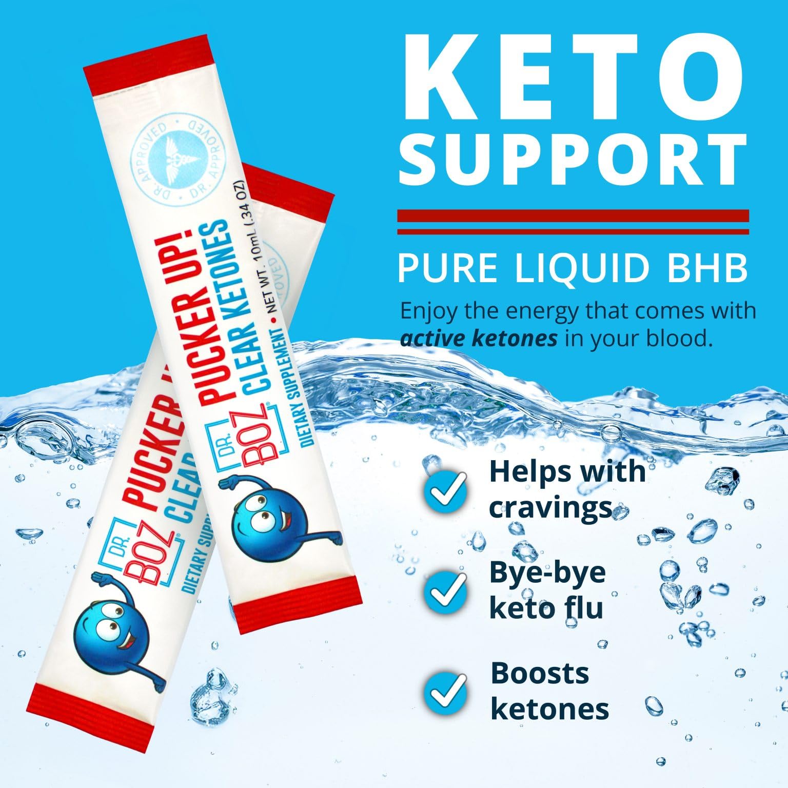 Pour action shot of Dr. Boz Pucker Up for fast-acting ketones during workouts.