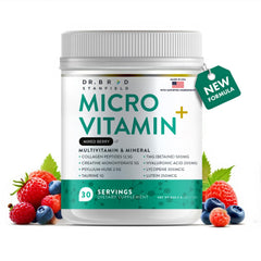 Dr Brad Stanfield MicroVitamin+ bottle pouring for a simple daily wellness ritual.
