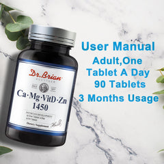 DR.BRIAN calcium supplement bottle with dosage information for intake planning.