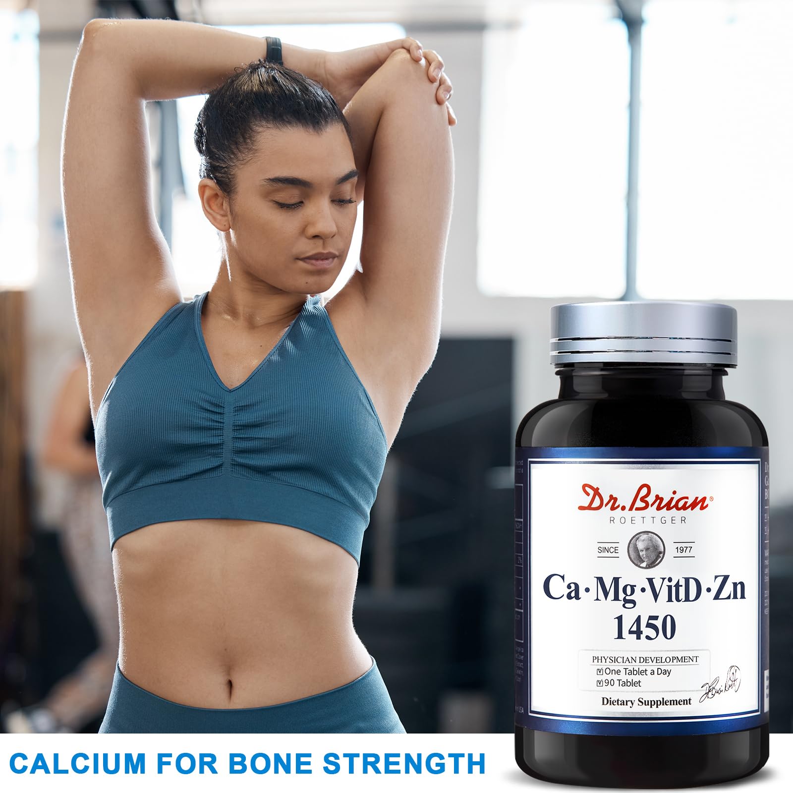 DR.BRIAN calcium supplement gluten-free and non-GMO label emphasis.