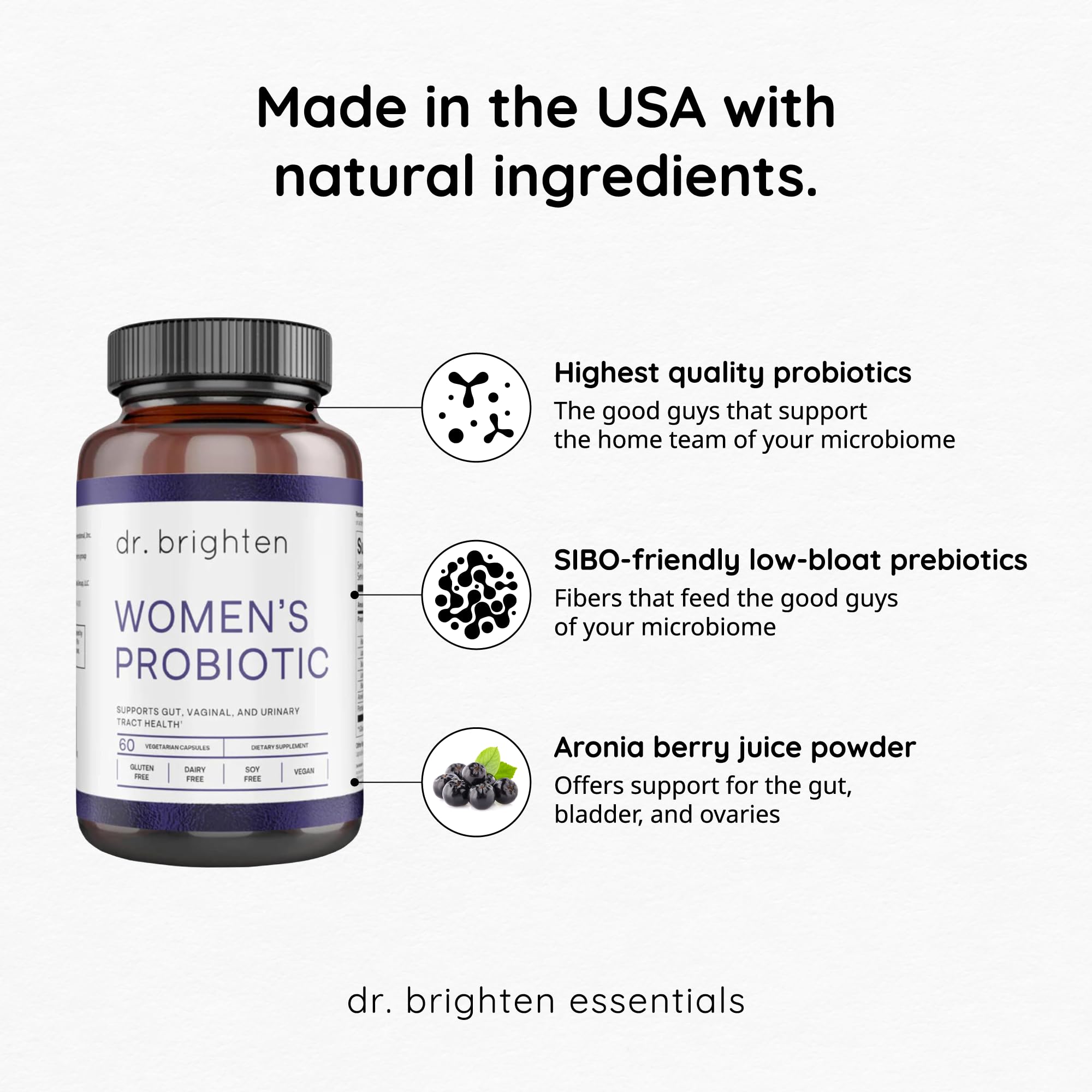 Bottle shot of Dr. Brighten Probiotic for easy daily routine