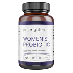 Dr. Brighten Women’s Probiotic bottle showing daily capsule option for hormone-friendly routine