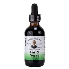 Dr Christopher's Ear and Nerve bottle closeup—supports natural ear balance.