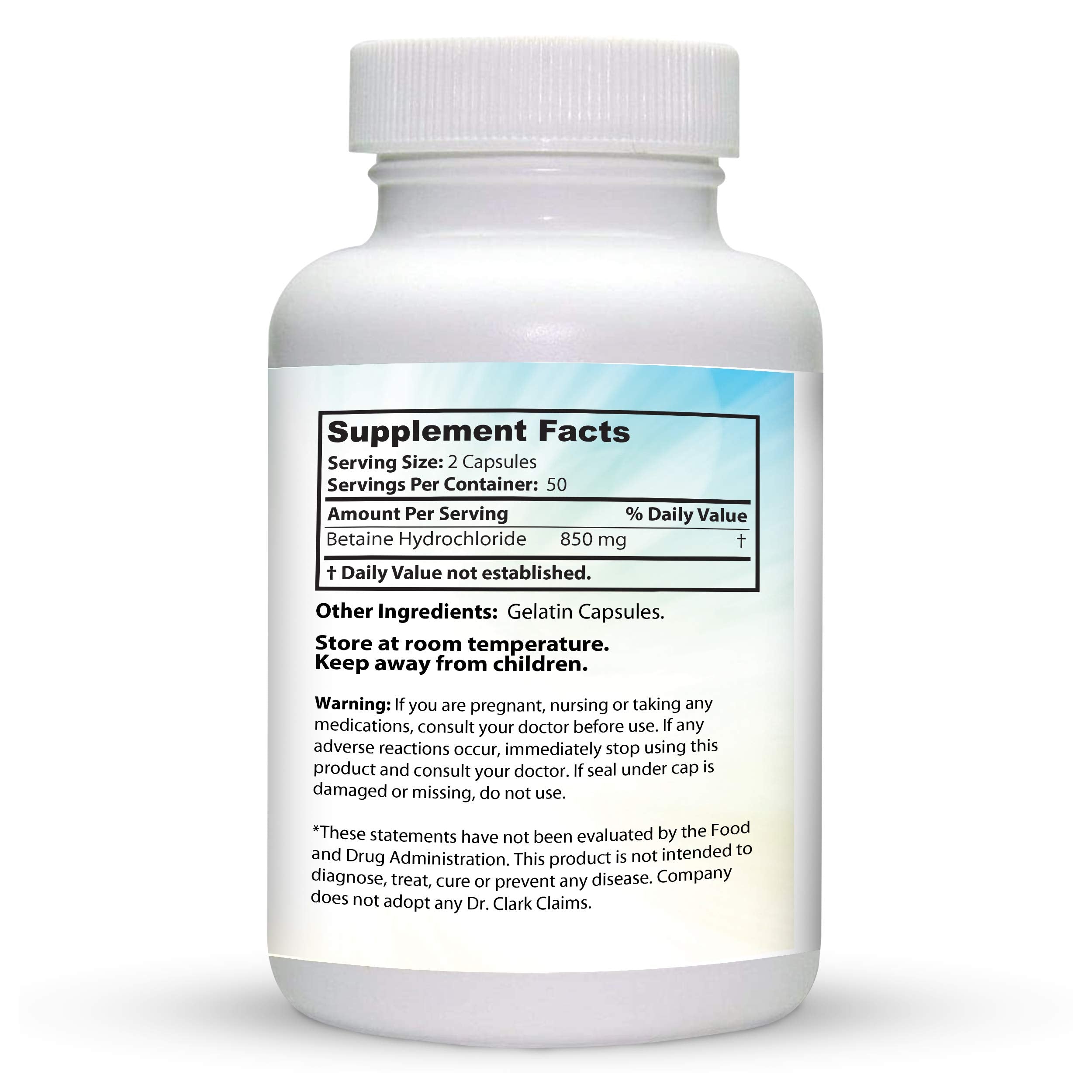 Capsules close-up of Dr Clark Betaine HCL Digestive Enzymes