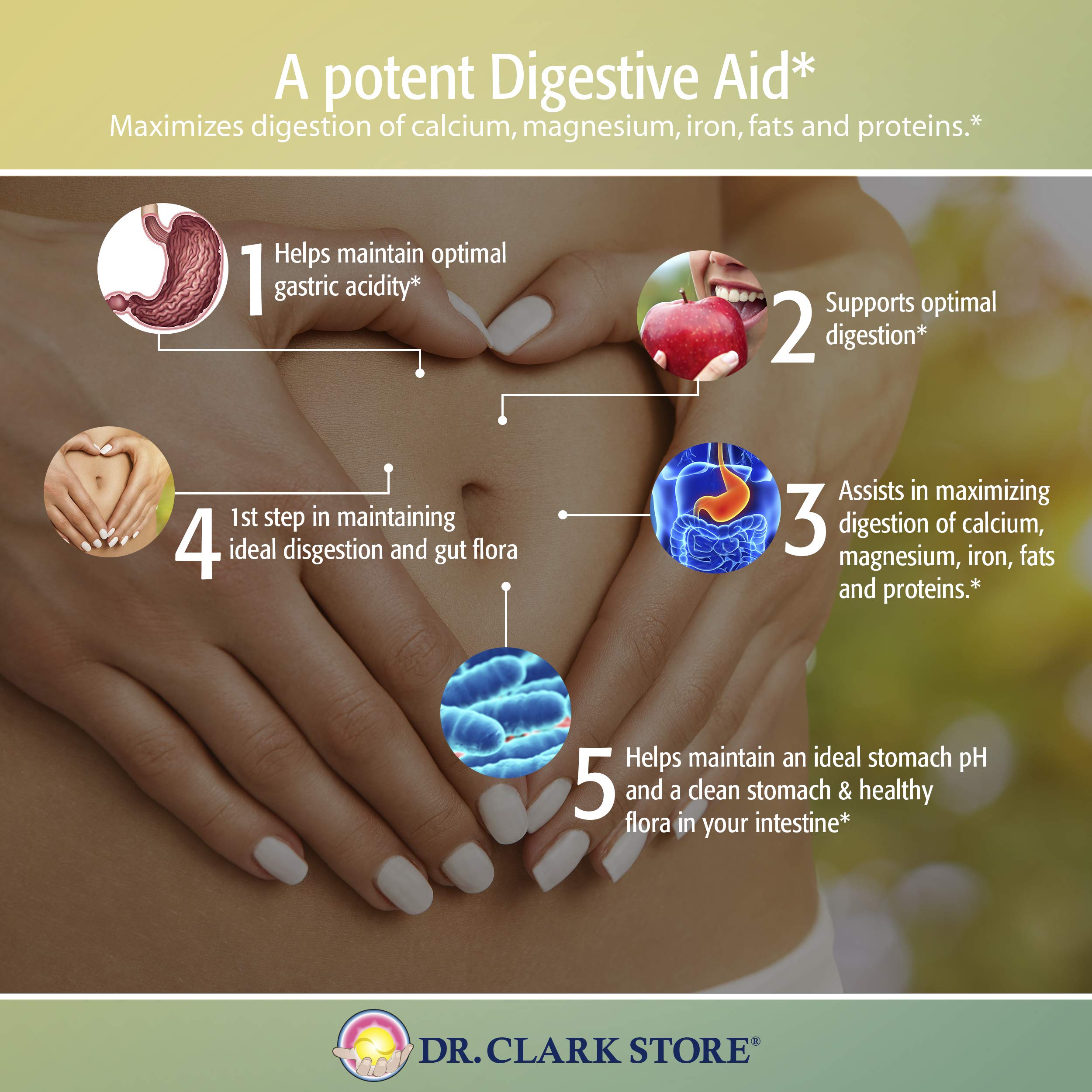 Visual suggesting gallbladder support from Dr Clark Betaine HCL Digestive Enzymes