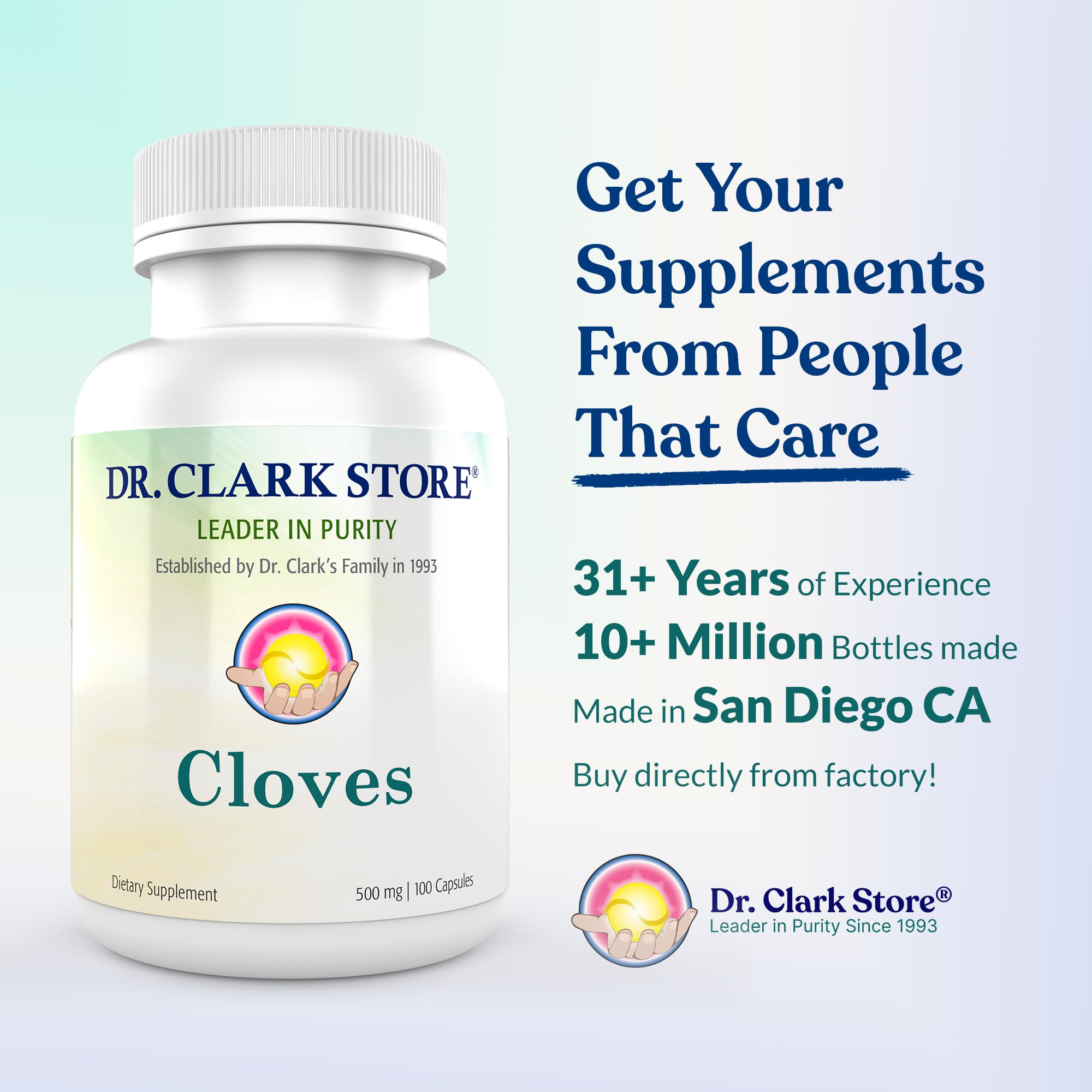 Dr Clark Store clove capsules close-up showing natural ingredients