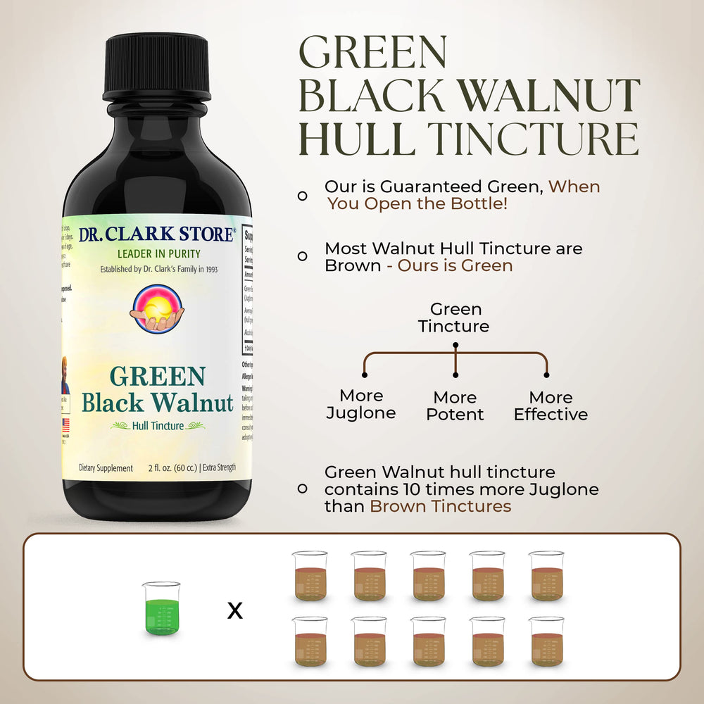 Dropper-ready bottle enables precise daily dosing of Dr. Clark Store green walnut tincture